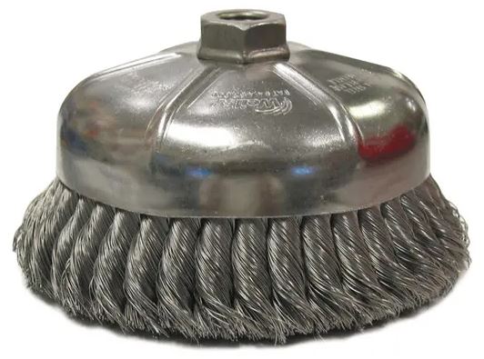 BRUSH CUP KNOTTED WIRE SS 6 X .02 X 5/8-11 - Stainless Steel